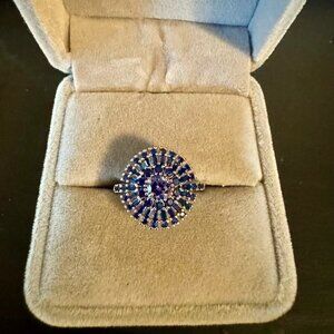 Rhodium with Lab Created Sapphire Ring